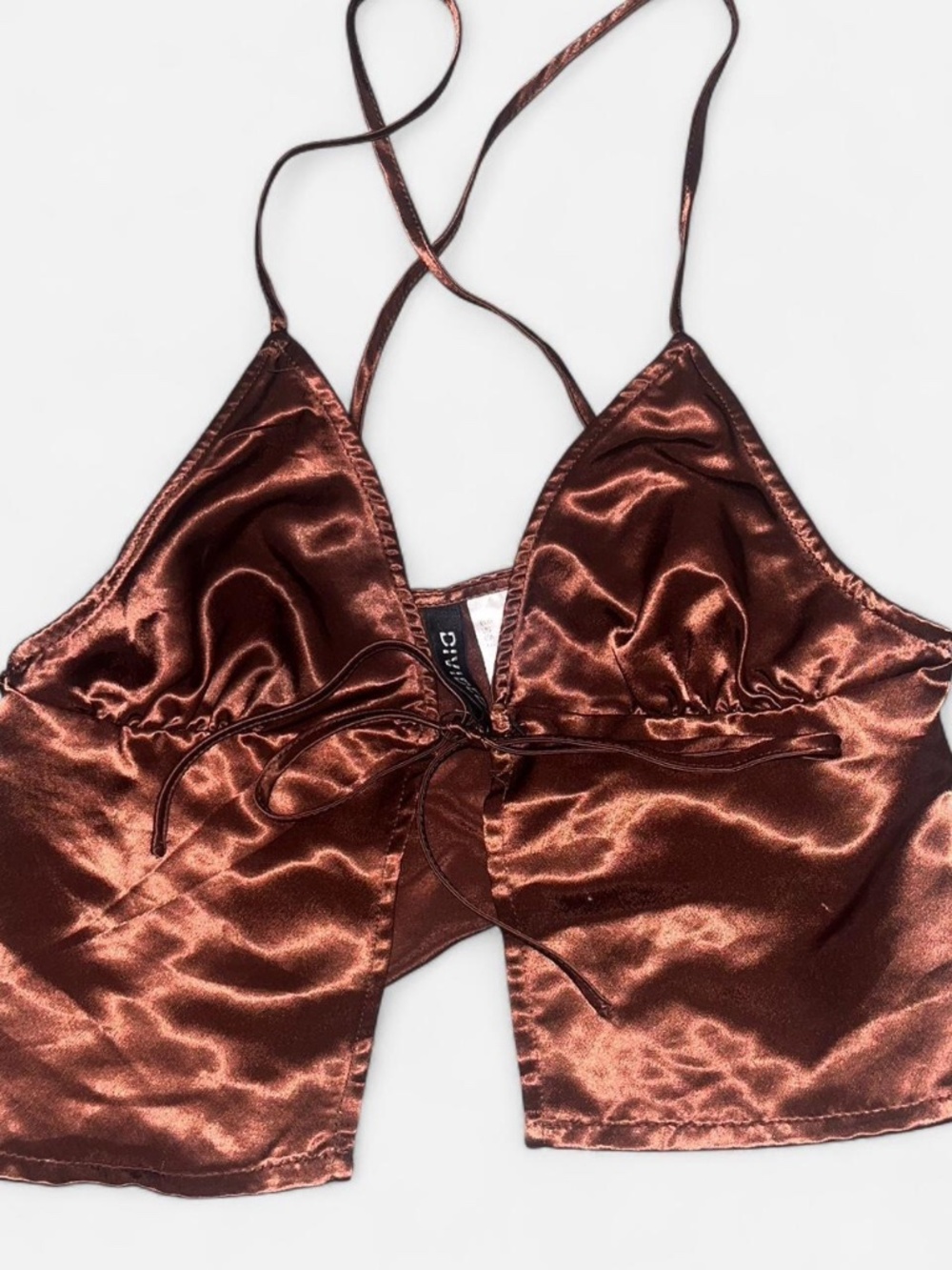 H&M Divided Brown Satin Tie Front Halter Cami Top Size XXS / XS